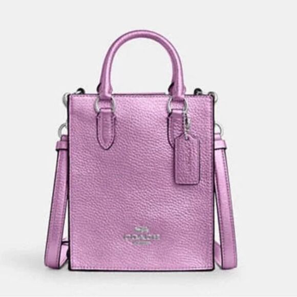 NWT Coach North South Mini Tote Silver / Lilac Metallic - Picture 1 of 7